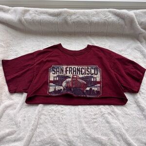 San Francisco Maroon Cropped Graphic T-Shirt Boxy Fit Raw Hem